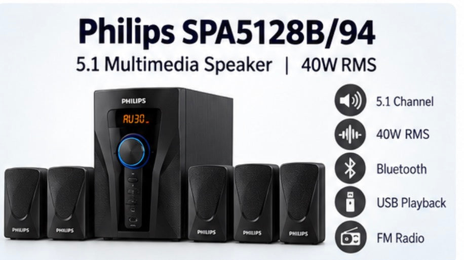 Philips SPA5128B/94  - 5.1 Multimedia Speaker, 40W