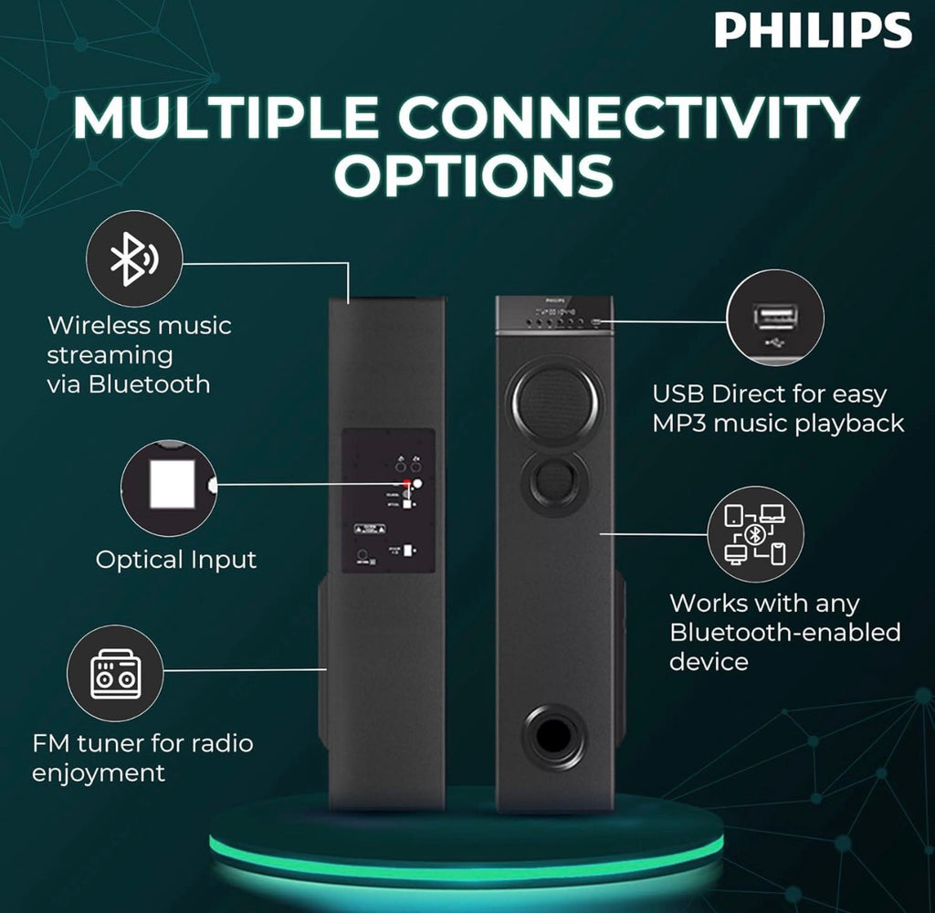 Philips SPA9085/94  - 2.0 Tower Speaker with Bluetooth,100W, With Optical