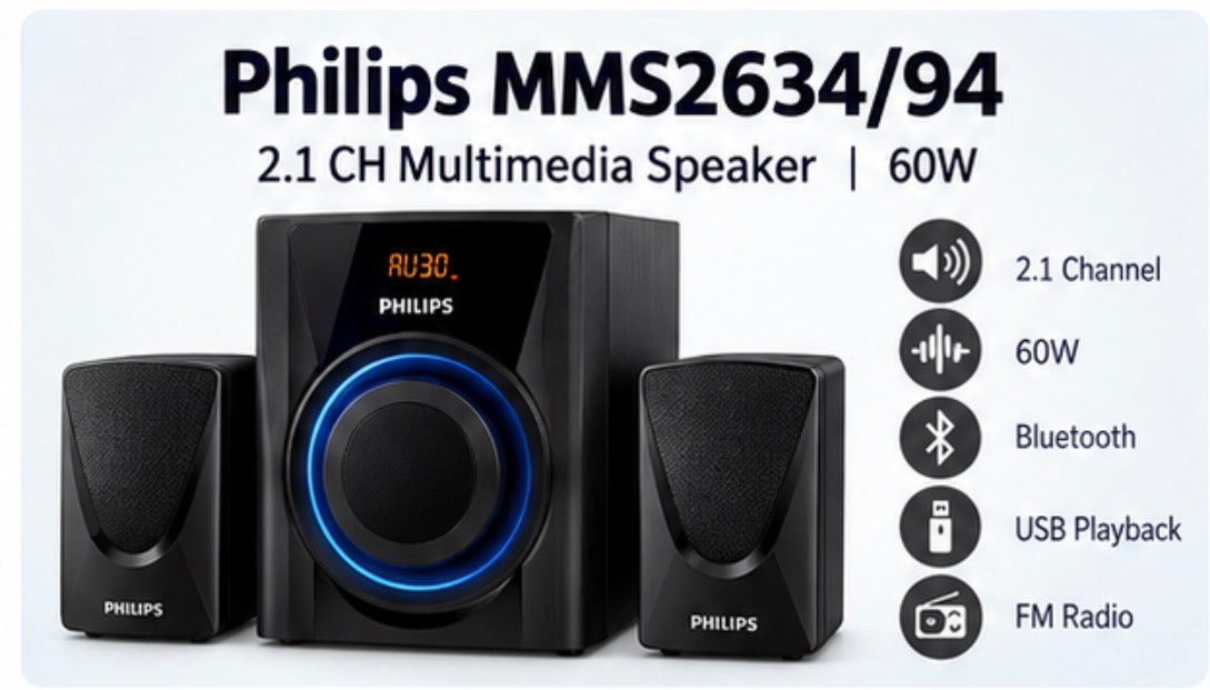 Philips MMS2634  - 2.1 CH Multimedia Speaker, 60W'NEW