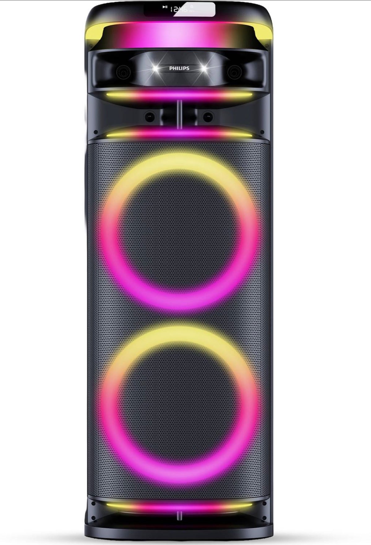Philips TAX5004  - 500W Max, 12”X2, RGB speaker light with Strobe light, AC/Battery powered, USB, BT v5.3 , Mic. in x1, Karaoke, wireless Mic-2